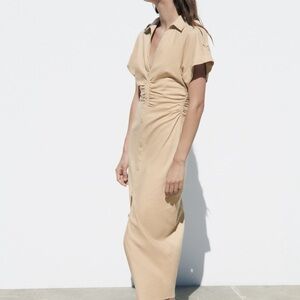 Ruched linen blend midi dress